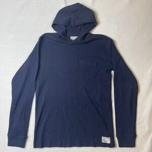 Stussy Authentic Outer Gear Mens Medium Blue Waffle Knit Hooded Long Sleeve